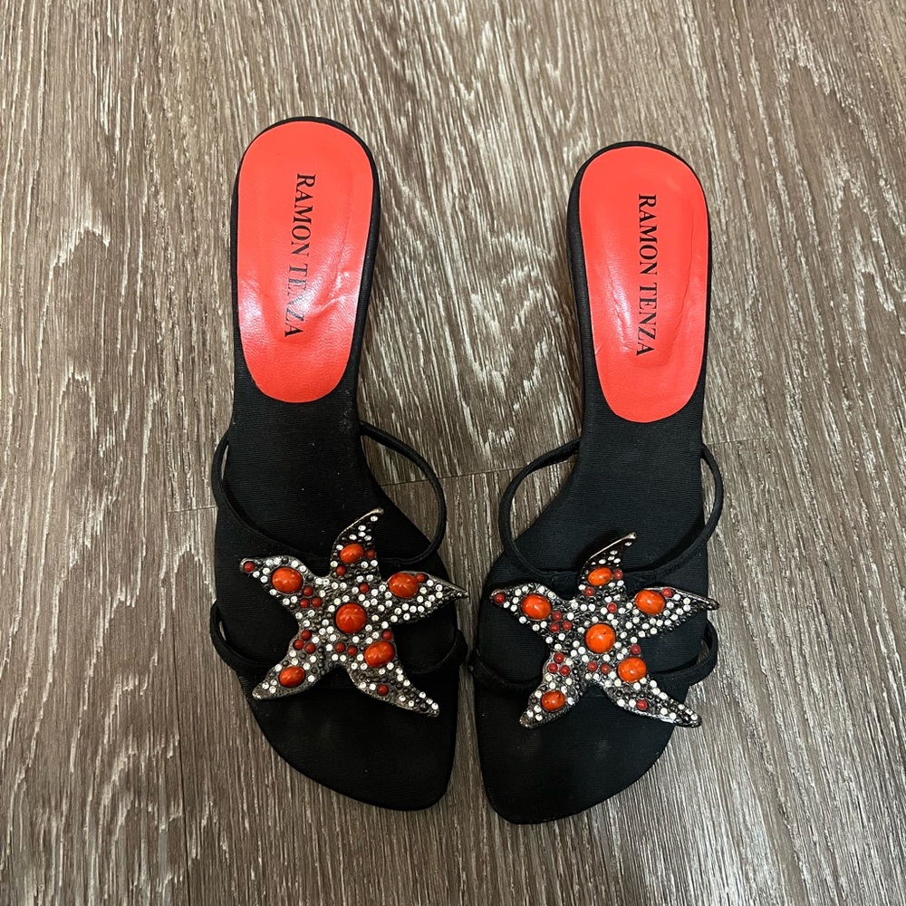 Ramon Tenza Black and Red Starfish Embellished Women's Shoes